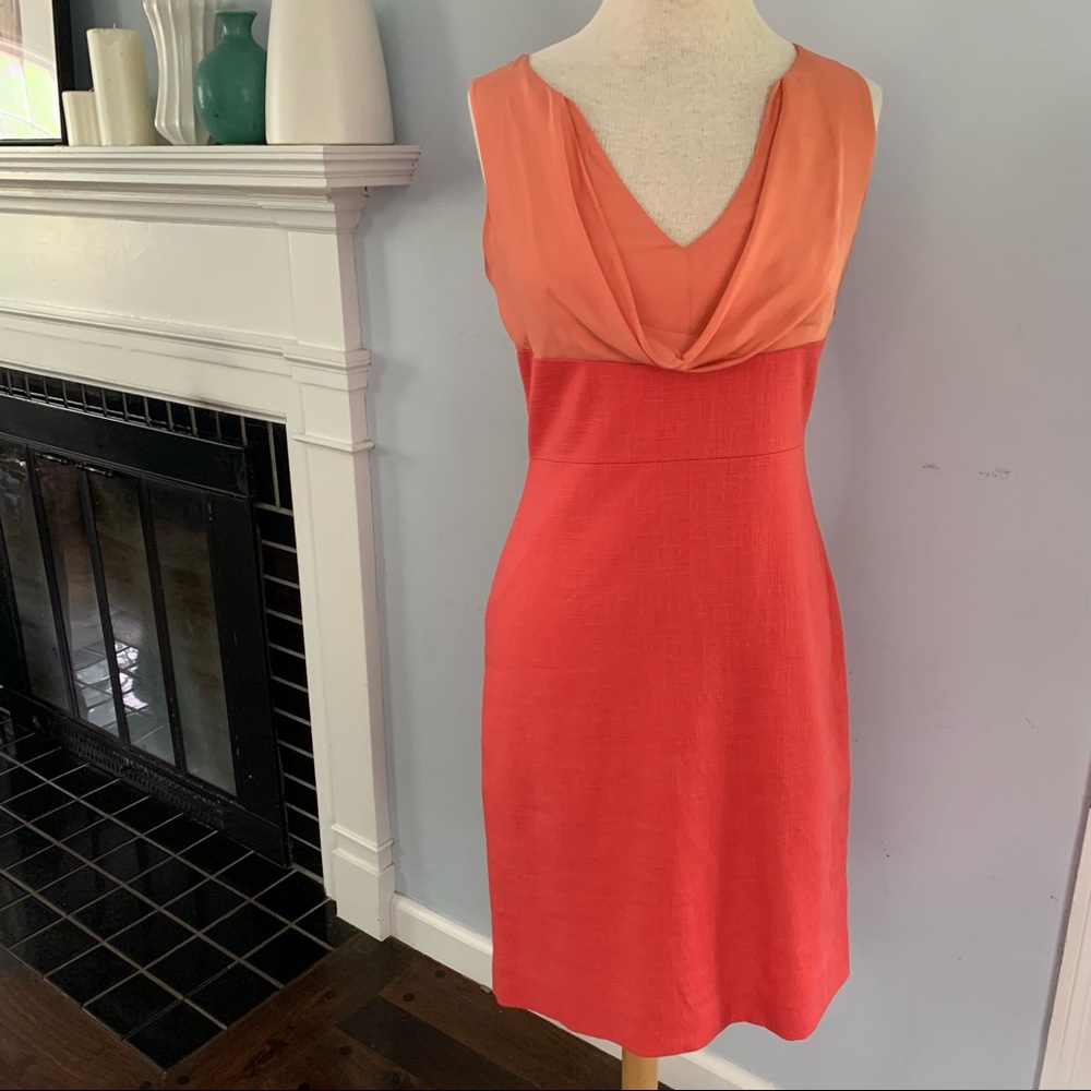J.Crew coral draped neck cotton & silk dress, sheath style, Elegant! Size 4